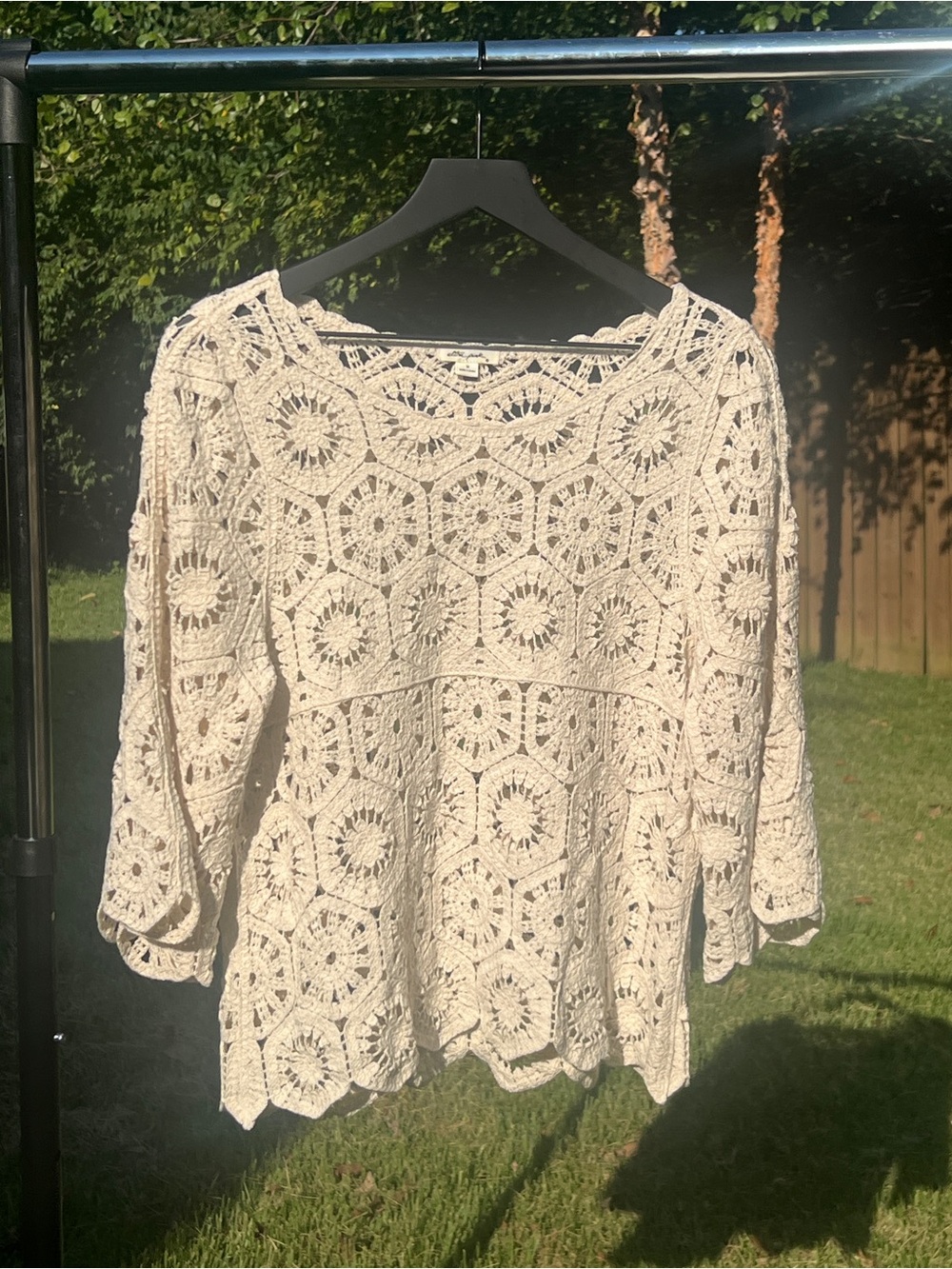 Boho Crochet Lace Scoop Neck Hippie Cover Up Top - Cream